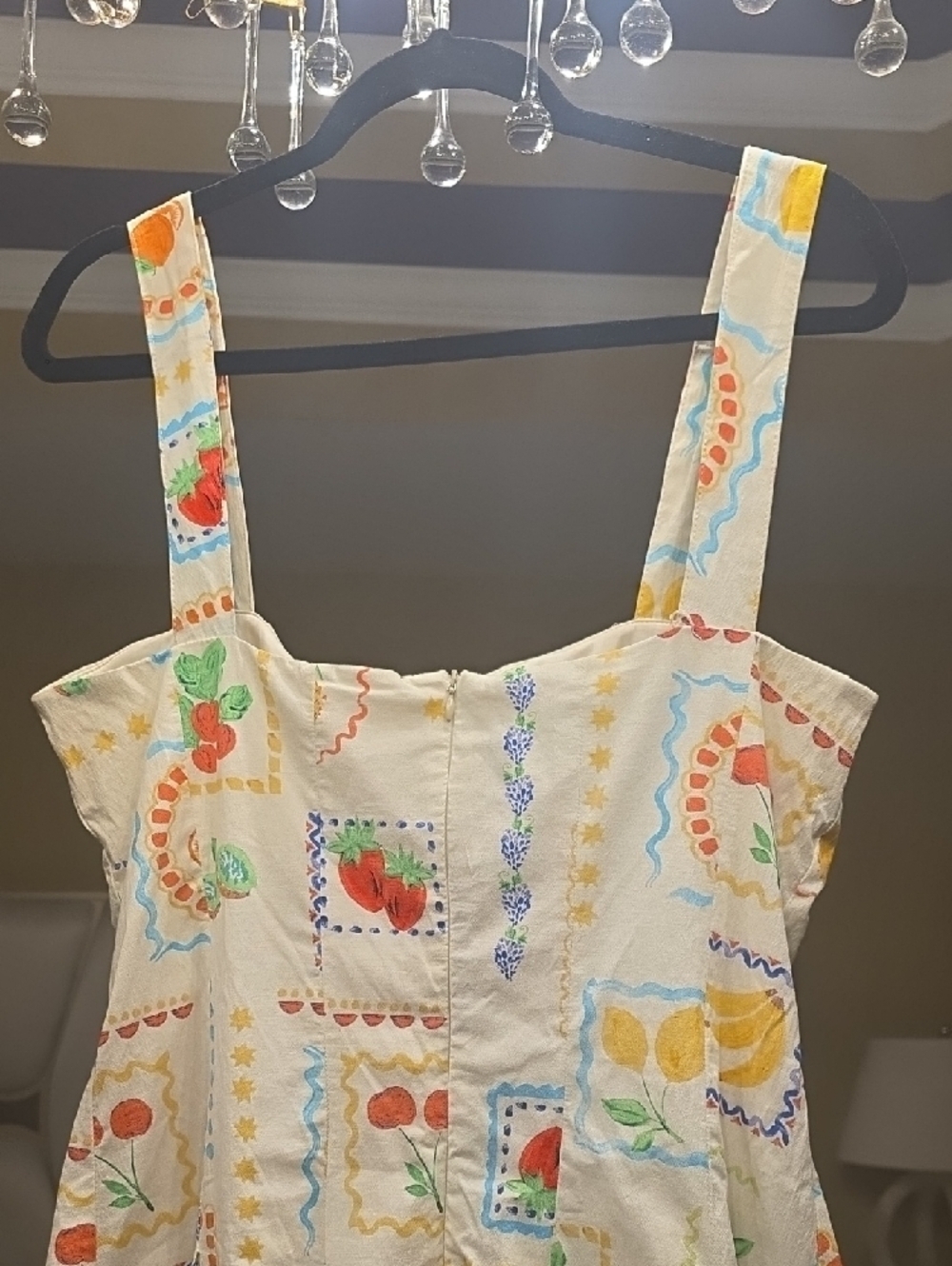 Avec Les Filles White Cotton Fruit-Print Flared Mini Dress Size 14 - Picture 8 of 16